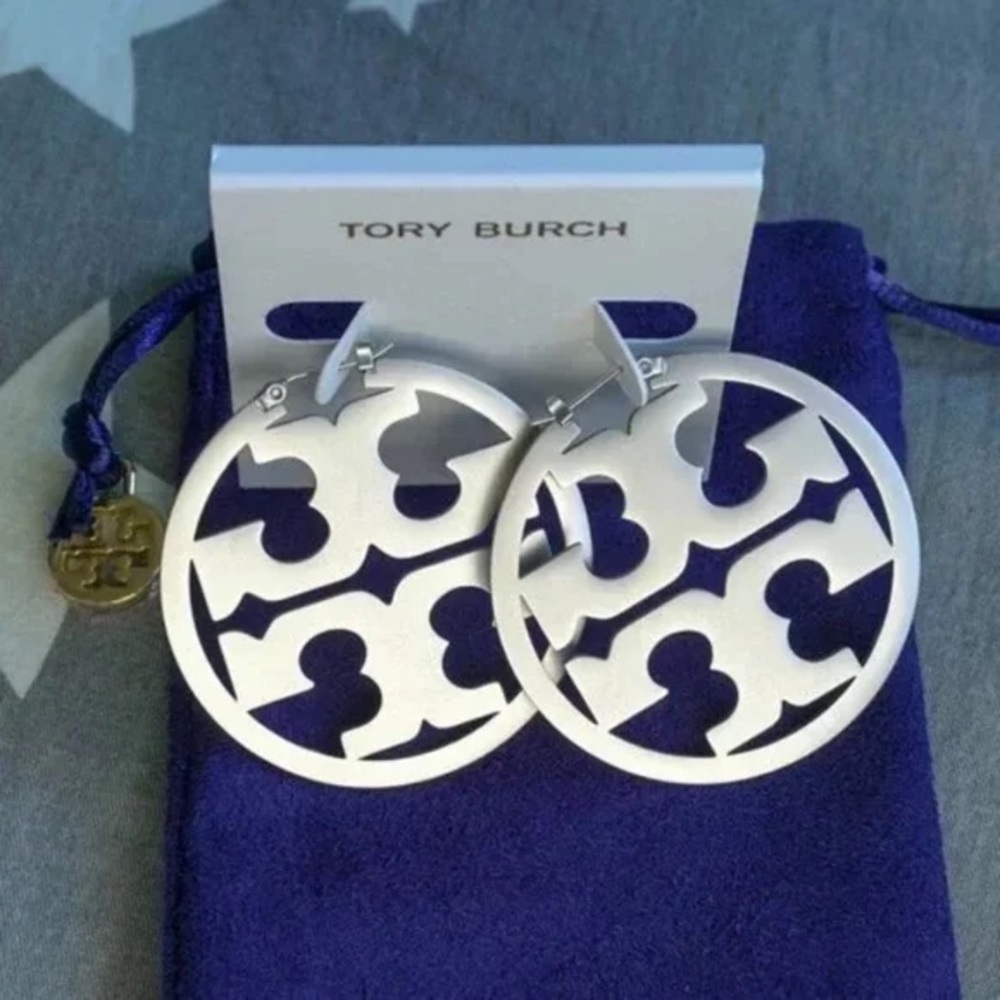 Tory Burch Silver Logo Earrings